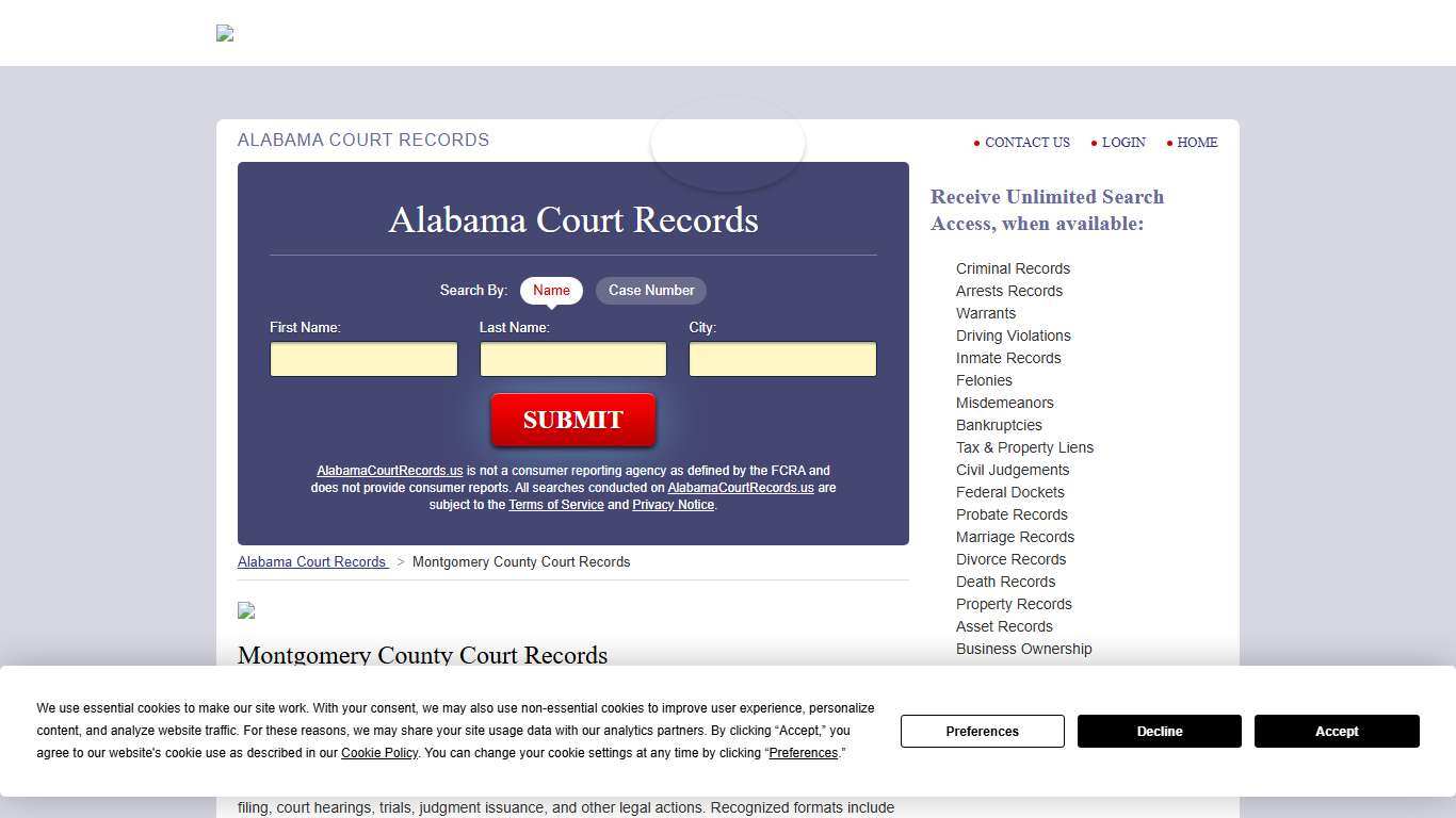 Montgomery County Court Records AlabamaCourtRecords.us